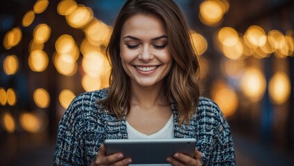 The smiling woman with tablet