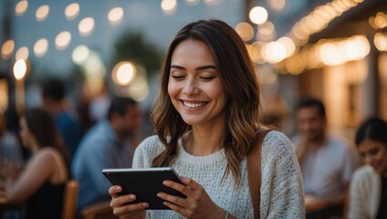 The smiling woman with tablet