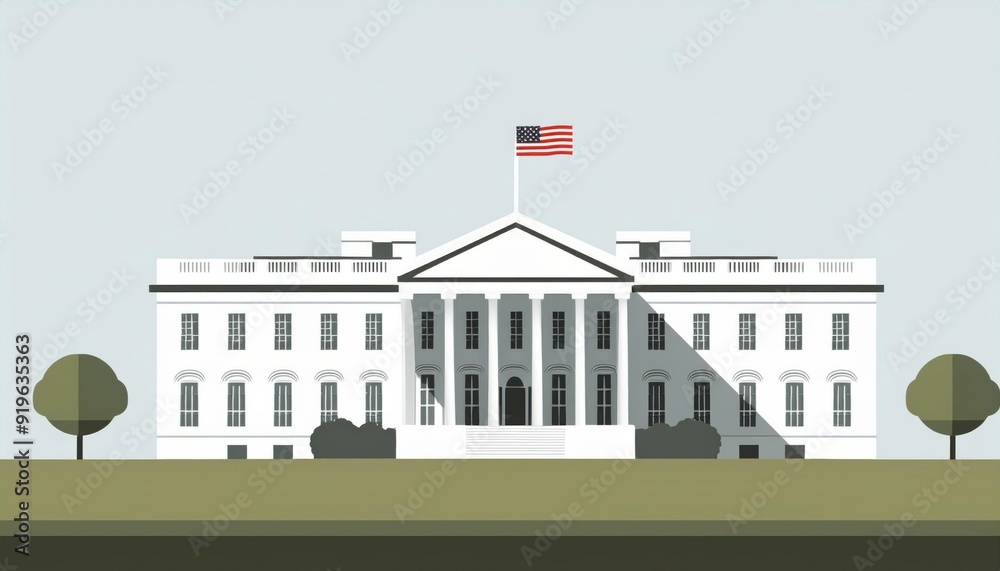 Simplified illustration of the White House with a clear blue sky ...