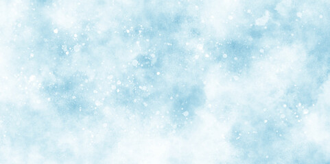 Wall Mural - a winter background with snowflakes and randomized floating bokeh, blue snow background with clouds,