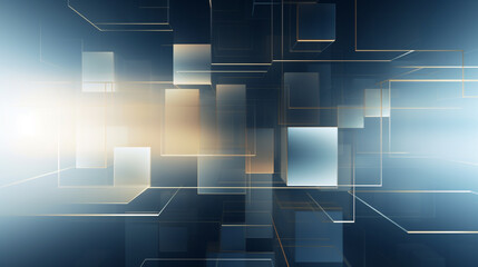 Wall Mural - blue gold square 3d square technology background.