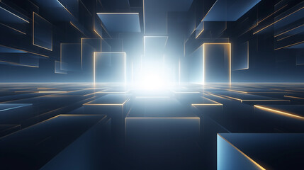 Wall Mural - blue gold square 3d square technology background.