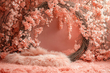 Sticker - Pink Floral Archway with Furry Rug.