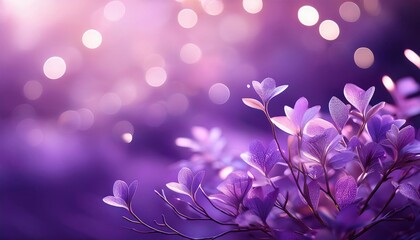 Poster - Blurry Wallpaper with Organic Nature Elements and Bokeh Lights. Contemporary Purple Background.
