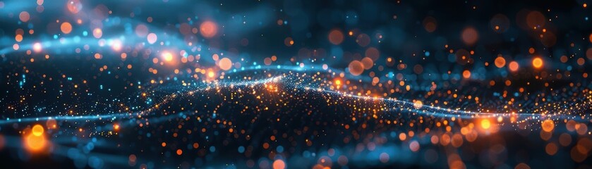 Aufkleber - A mesmerizing abstract background of glowing particles and waves, perfect for digital art or technology themes.