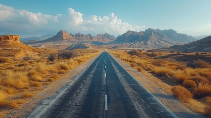 Poster - Desert Road with Mountain View