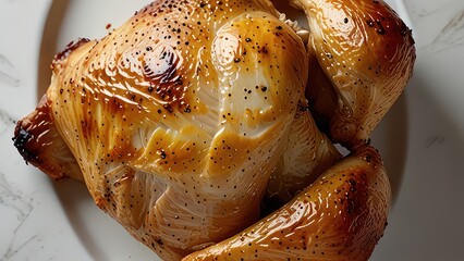 Golden brown roasted chicken leg served on a clean white background