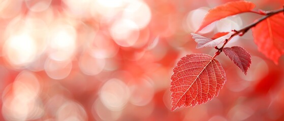 Wall Mural -  A tight shot of a tree leaf on a branch against a softly blurred backdrop of nearby foliage