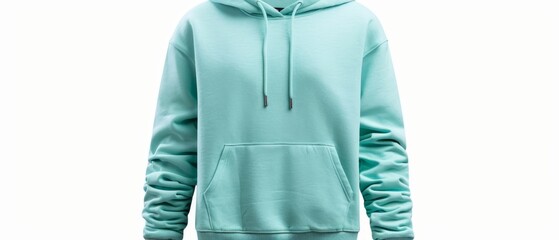  A light blue hoodie with ruffled sleeves and a drawstring hem for the hood