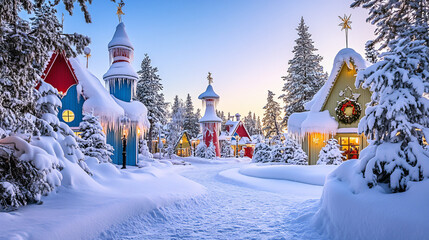 Sticker - Festive Winter Village in Snow.