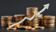 © Pixel Prophet - Coins money stacking with up arrow and percentage symbol for financial banking increase interest rate or mortgage investment dividend from business growth concept isolated with white highlights, png