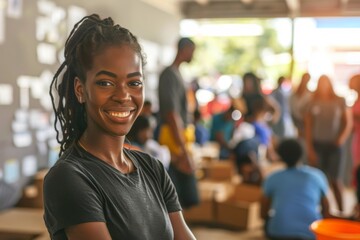 Wall Mural - Portrait of a smiling young female volunteer at community center