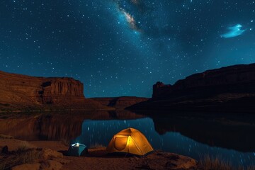 Wall Mural - utah stars. camping under the lactic night sky of reflection canyon