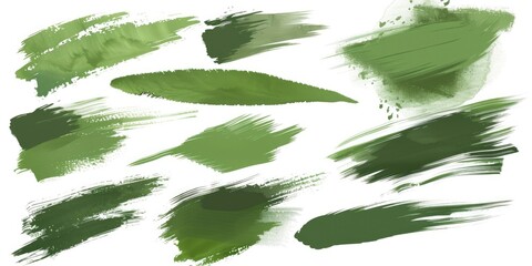 An abstract painting with a watercolor texture featuring green leaves. The brush strokes are prominent in this piece, showcasing the artist's creative expression.