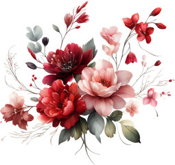 Wall Mural - A beautiful bouquet of red flowers with green leaves. The flowers are arranged in a way that creates a sense of harmony and balance