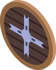 Wall Mural - Round wooden shield with iron inserts protecting from attacking using weapon