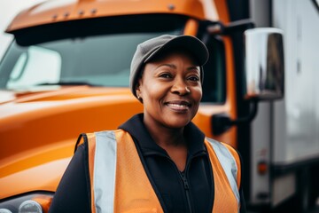 Wall Mural - Portrait of a middle aged female truck driver