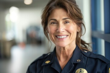 Wall Mural - Portrait of smiling middle aged female police officer