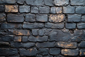 Black brick wall background, black and white brick texture wallpaper for design template. Black grunge old brick pattern