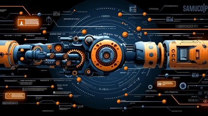 Wall Mural - Business Process Automation: business automation with robotic arms, gears, and digital interfaces, emphasizing the efficiency and innovation brought by automated processes in the workplace.