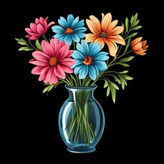 Canvas Print -  vase-with-flowers-design-isolated-on-transparent-background