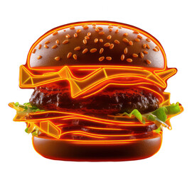 Sticker - PNG Burger food neon illuminated.