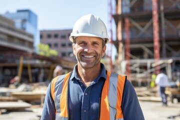 Wall Mural - Portrait of a middle aged businessman on construction site