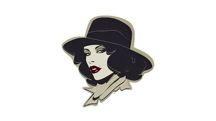 Poster - cartoon minimalistic girl with hat 