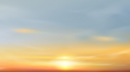 Wall Mural - sunset sky,cloud background,autumn yellow,blue sunrise over sea beach,vector beautiful nature of gol