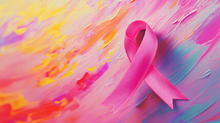 fondo con espacio de copiar de colores pintado colorido con un liston rosa de prevencion del cancer ayuda a la mujer