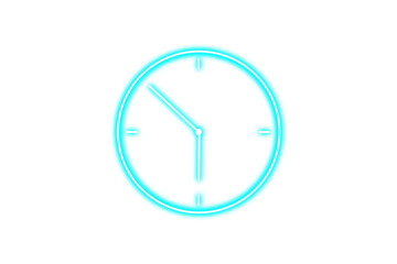 Glowing neon clock sign isolated on transparent background. Blue neon light clock symbol. Electricity fluorescent glowing graphic. design elements