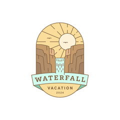 waterfall vacation illustration monoline or line art style vector