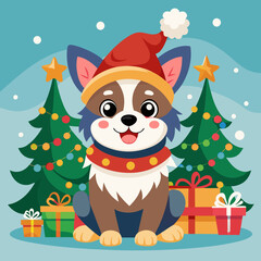 make a cute dog is celebrating christmas day vector art illustration