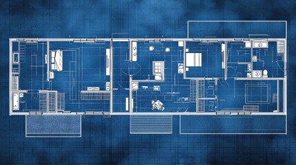 Wall Mural - Blue print floor plan, architectural background