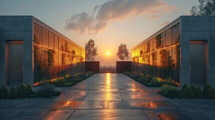 Canvas Print - Modern Architecture and Sunset