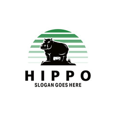 Wall Mural - hippopotamus logo design illustration in white background