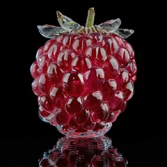 Sticker - A single raspberry frozen in time, revealing its intricate inner structure. 