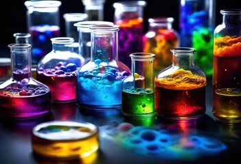 Wall Mural - vibrant close ups scientific reactions captured lab containers showcasing colorful mixtures intrigui