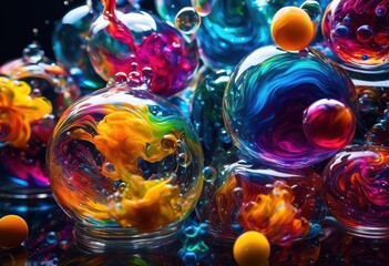 Wall Mural - intriguing close colorful chemical reactions glass containers capturing dynamic fluid movement brigh