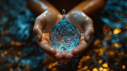 Canvas Print - A Glass Orb of Water Held in Hands