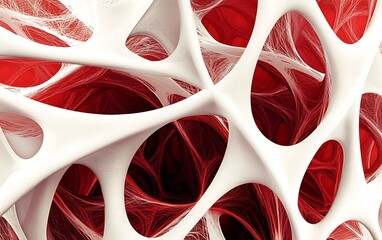Fototapete - Complex Red and White Mesh in Seamless Abstract Pattern