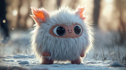 Wall Mural - Cute and adorable furry little monster 3D looking concept character background wallpaper AI generated image