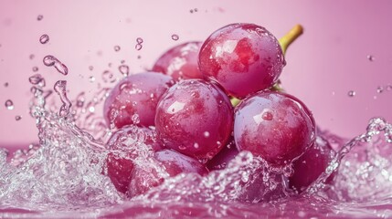 Poster - Red grapes splashing into water.