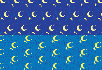 Night sky pattern with moon and stars, two versions. Moon pattern, stars pattern