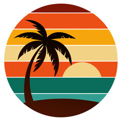 Sticker - tropical island with palm trees vector illustration