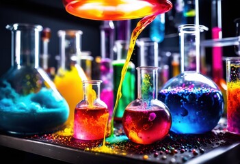 Wall Mural - spectacular display colorful chemical reactions vibrant laboratory setting dynamic visual elements, 