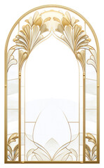 Sticker - PNG Minimal arch art nouveau with rabbit architecture gold white background.