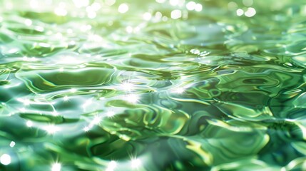 Wall Mural - Summer banner with green water surface texture and ripples, sunlight reflections, cosmetics advertisement