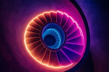 Wall Mural - A spiral staircase with neon lights in the middle