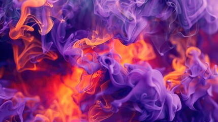 Poster - Floating purple-orange paint. Abstract background or screensaver. AI generative.